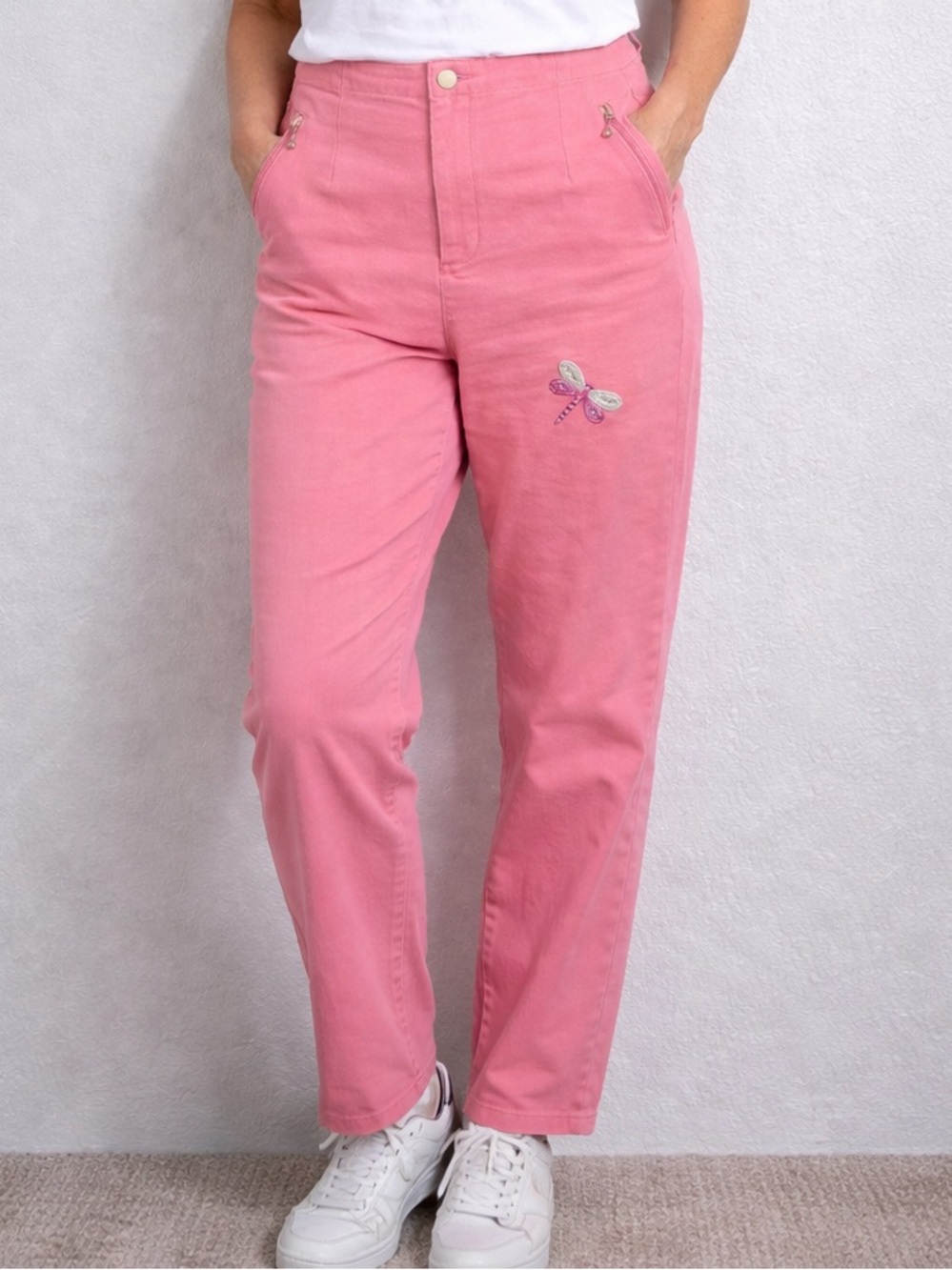Taylor Brooke Pink Pants Size 12 Dragonfly Embroidered Made in Canada High Rise